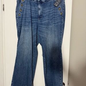 St. John's Bay Women's Blue Flared Wide-Leg Jeans with Button-Trim Pockets